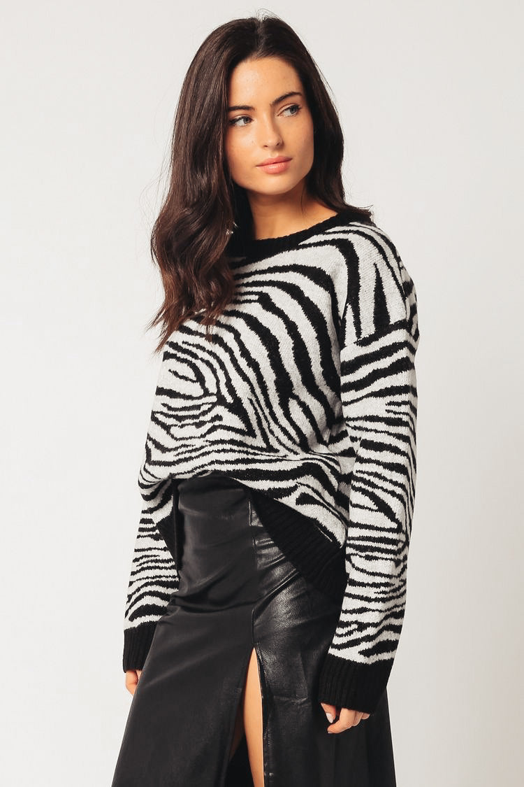 Black + Grey Angola Zebra Sweater
