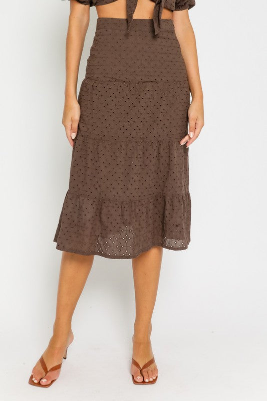 Georgia Sun Brown Eyelet Midi Skirt