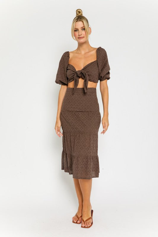 Georgia Sun Brown Eyelet Midi Skirt