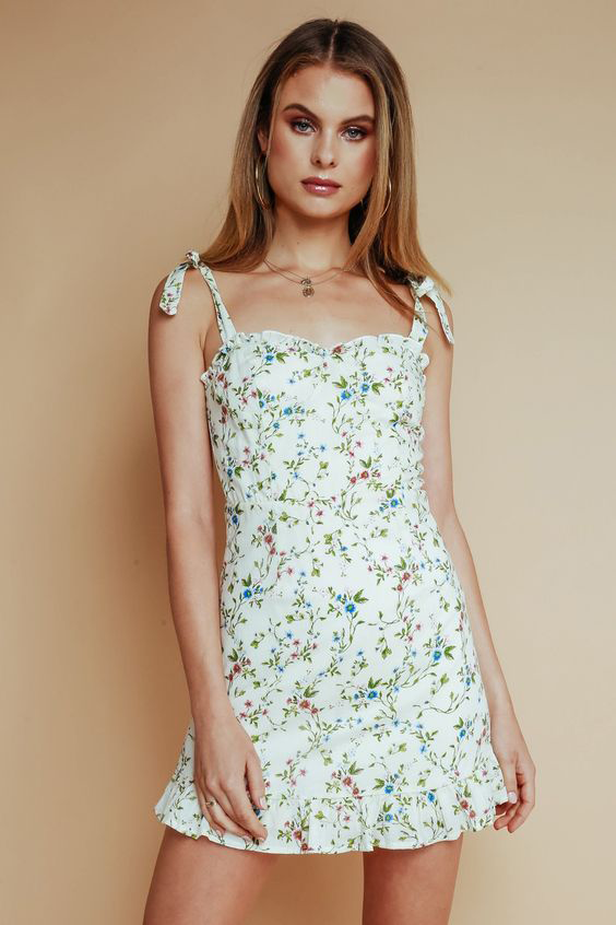 Garden Party Mini Dress Large / Cream/Green
