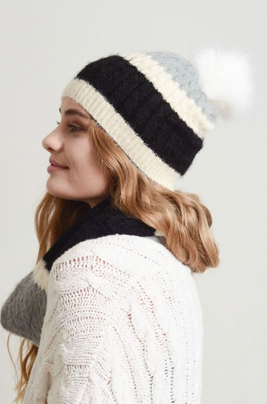 Soft + Cozy Striped Pom Pop Beanie