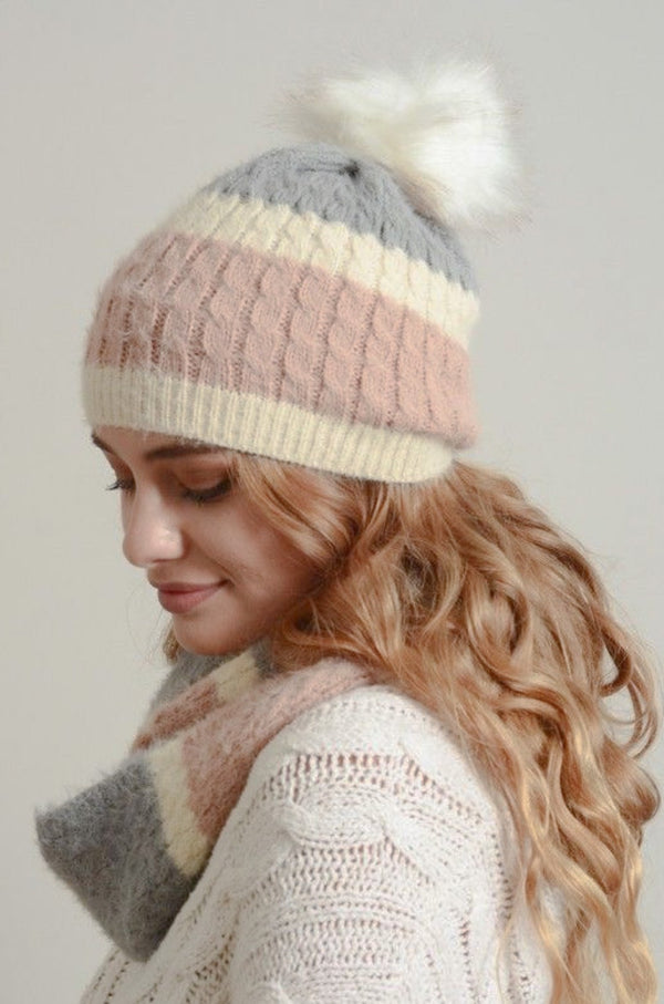 Soft + Cozy Striped Pom Pop Beanie