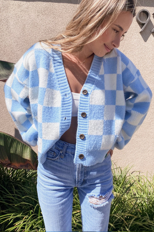 Blue Check Me Out Cardigan - ELISON RD.