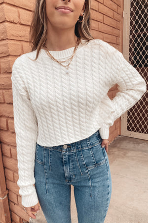 White Drea Cable Sweater
