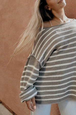 Grey + Cream Mason Striped Sweater
