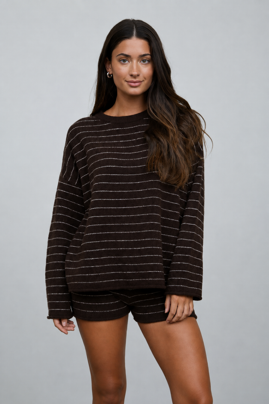 Chocolate Cesali Striped Sweater + Shorts Set