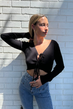 Black Chel Tie Cardigan - ELISON RD.