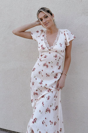 Charlo Satin + Lace Midi Dress