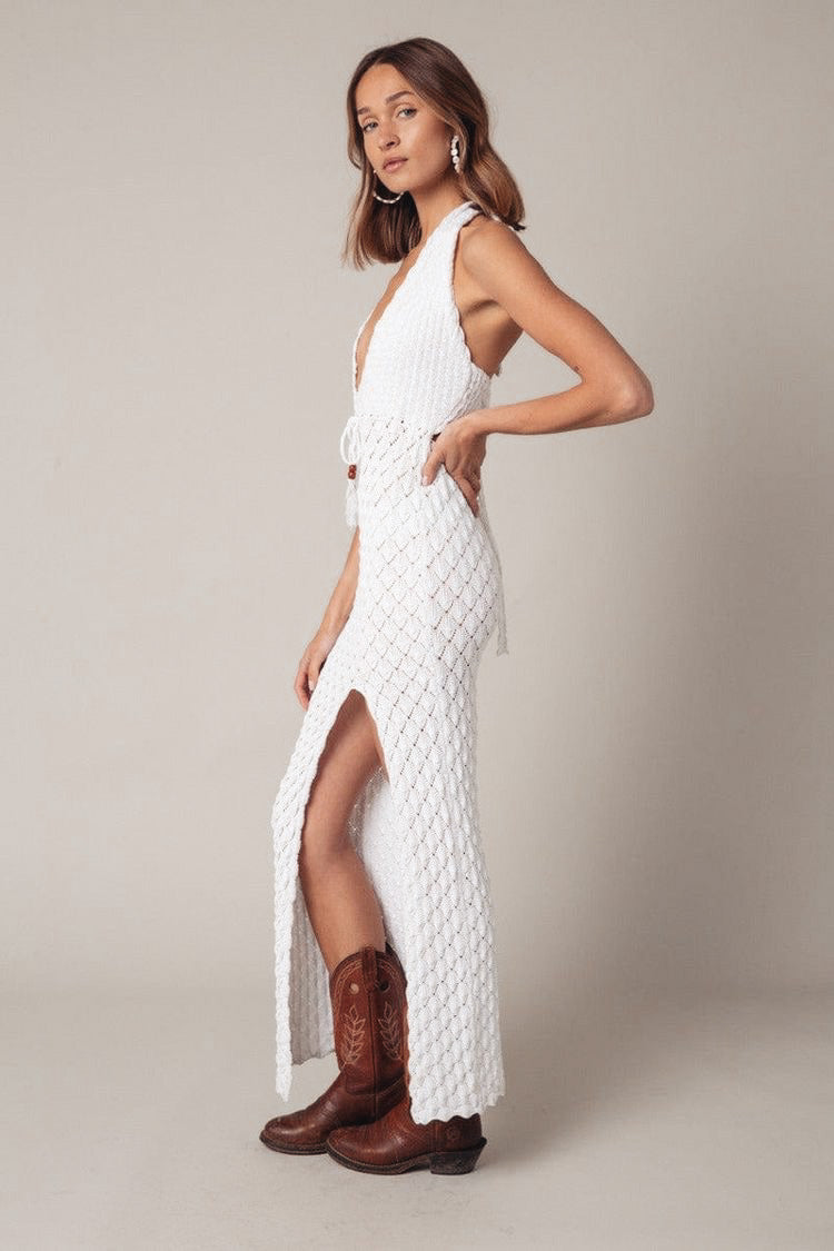 Helio Crochet Maxi Dress Medium / White