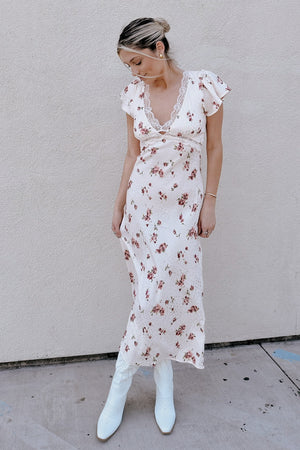 Charlo Satin + Lace Midi Dress