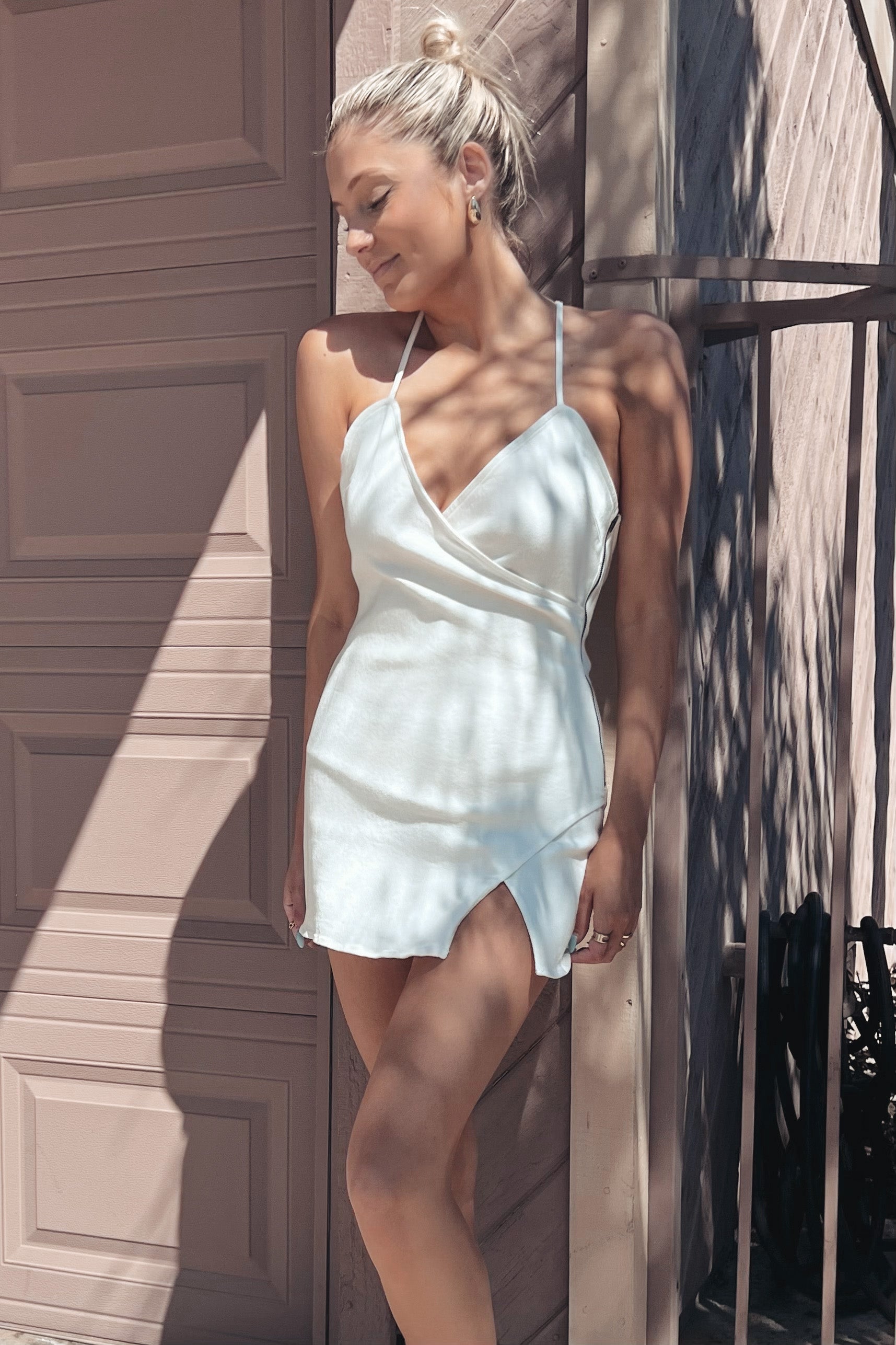 Delia Slit Mini Dress Large / White Delia Slit Mini Dress Large / White