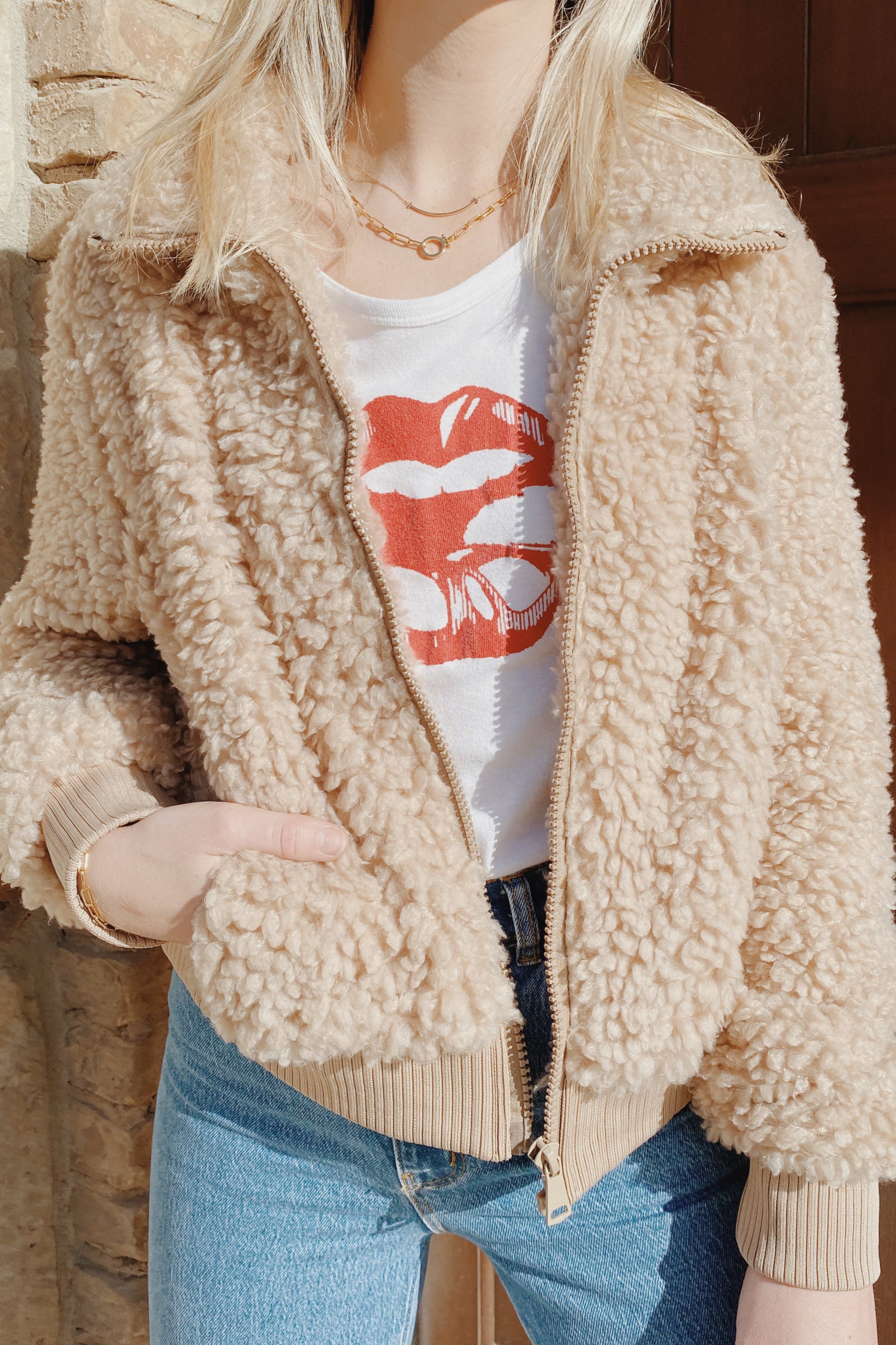 Frankie Fuzzy Sherpa Jacket ELISON
