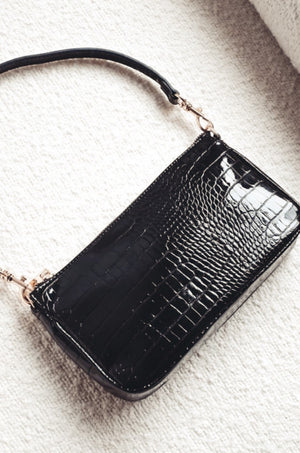 Cindy Shoulder Bag (Black Patent Croc) by Billini