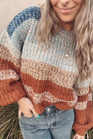 Blue + Rust Marla Striped Sweater