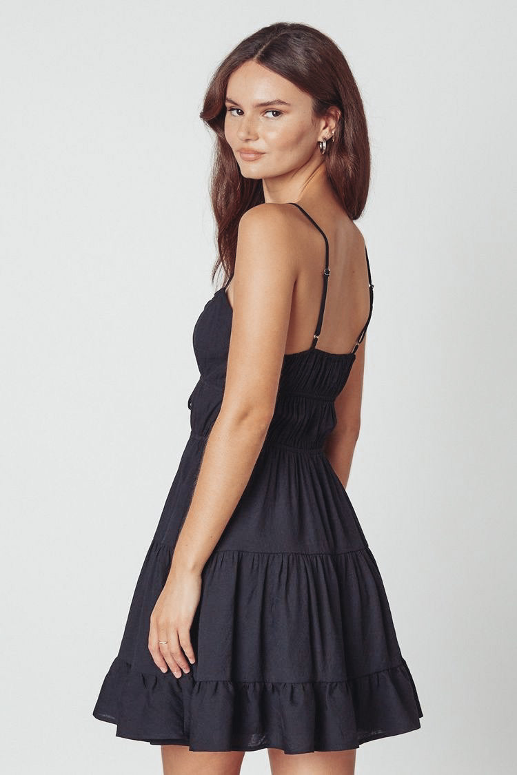 Black Celine Tiered Mini Dress - ELISON RD. Black Celine Tiered Mini Dress - ELISON RD.