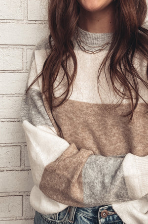 Grey + Tan Striped Softest Sweater
