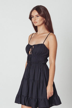 Black Celine Tiered Mini Dress